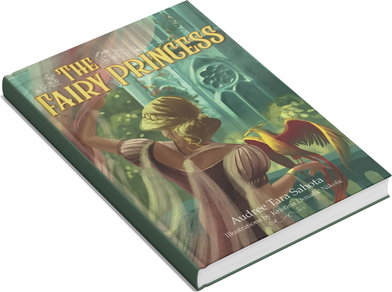 A illustrated book cover titled 'The Fairy Princess' showing a fairy princess with blonde hair and wings, standing in a castle with magical elements.